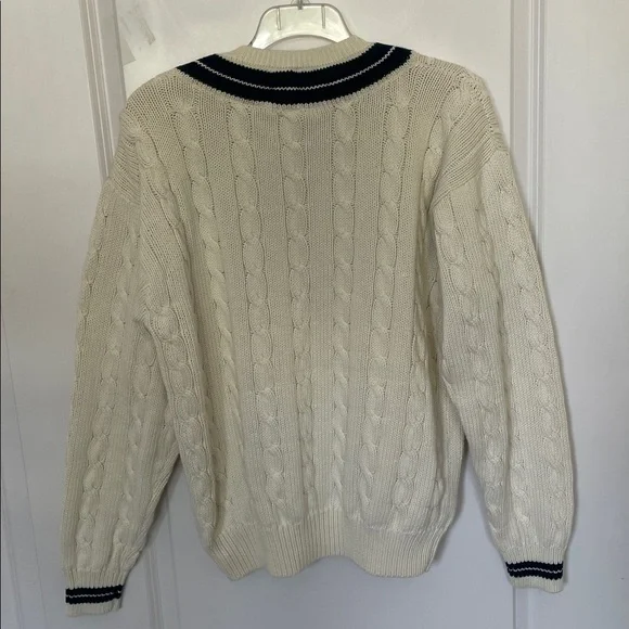 Vintage Evergreen Heavyweight Cream Cable Knit Sweater Large Preppy - Picture 2 of 5